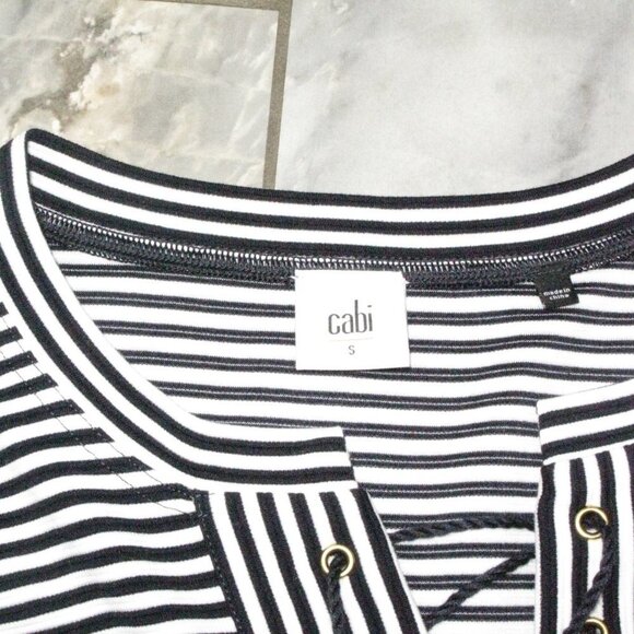 Cabi Nautical Stripe Lace Up Neckline Short Sleeve Dress Size Small - Picture 7 of 7